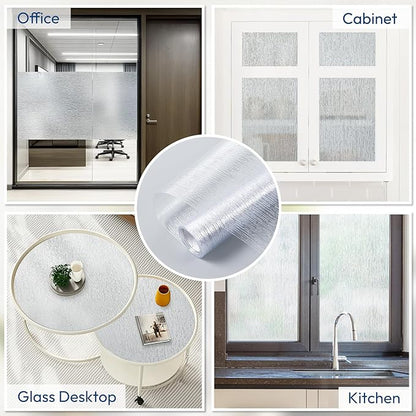 rabbitgoo Window Privacy Film Frosted Glass Clings, Decorative Sun UV Blocking Static Cling Window Covering, Removable Frosting Sticker for Home, Rain Silk, 11.8 x 78.7 Inches