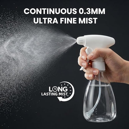 Veco 12 oz Continuous Spray Bottle, 2 Pack – PET Plastic Refillable Spray Bottles with Fine Mist Trigger, Built-in Filter Straw for Cleaning, Plants & Hair