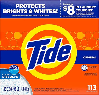 Tide Powder Laundry Detergent, Original Scent, 113 Loads, 143 oz
