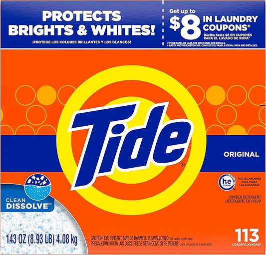 Tide Powder Laundry Detergent, Original Scent, 113 Loads, 143 oz