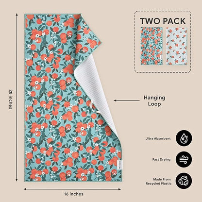 RECYCO Waffle Kitchen Towel Set of 2 - Quick Dry Microfiber Sustainable Dish Towels - Ultra Absorbent Reusable Cleaning Tea Towels - Lightweight Hand Towels,16”x 28”, Clementine Grove