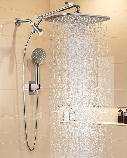 Veken 11.8" Rain Shower Head with Handheld, High Pressure Handheld Shower Heads with Multi Spray Modes,Rainfall Combo with 15" Metal Extension Arm,Detachable Dual Shower,Long 6 ft. Hose,Brushed Nickel