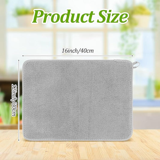 Microfiber Dish Drying Mat, Dish Drying Mat for Kitchen Counter, Super Absorbent Kitchen Dish Drying Pad, Coffee Bar Mat with Rubber Backed for Countertop Dishes Utensils, 16 x 12 Inch, Gray