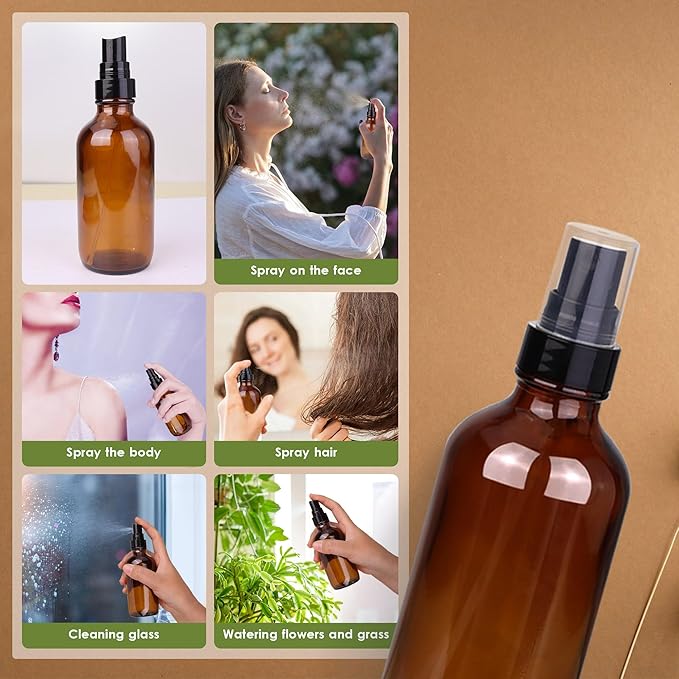 GIVAMEIHF 4oz Amber Glass Spray Bottles Mist Sprayer Set of 24,Empty Small Spray Bottle Fine Mist Spray Refillable Containers,Mini Travel Bottle Spray Bottle Make Perfect Oil,Perfume,Body Sprays