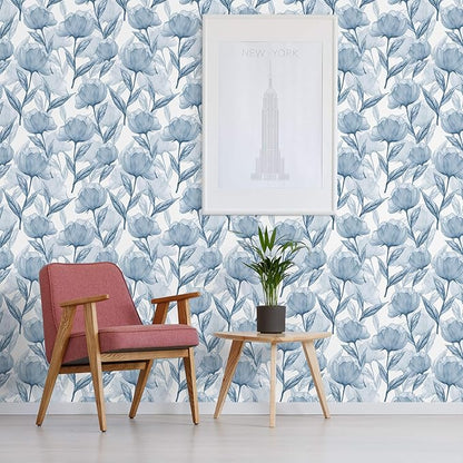 Heroad Brand 16.1"x393" Boho Floral Peel and Stick Wallpaper Blue Flowers Contact Paper for Cabinets Waterproof Removable Self Adhesive Wallpaper Drawer Liner Decoration Paper for Walls