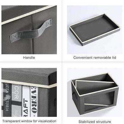 Storage Boxes with Lids - 3 Pack Fabric Clear Window Storage Bins, Collapsible Storage Bins with Lids, Linen Closet Organizer for Clothes, Towel, Blanket, Dark Grey