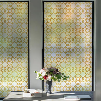 DKTIE Celtic Knot Seamless Pattern Full Privacy Window Film for French Doors Stained Glass Look Art Deco Background Japanese Overlap Circle Net (C650, 17.7'' x 78.7'')