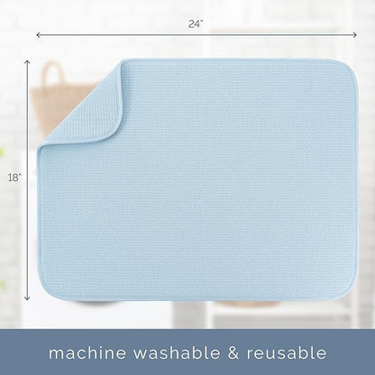 S&T INC. Dish Drying Mat XL, 18” x 24”, Absorbent Microfiber Kitchen Counter Mat, Dish Drying Pad for Dishes, Utensils, Pots and Pans, Extra Large, Sky Blue
