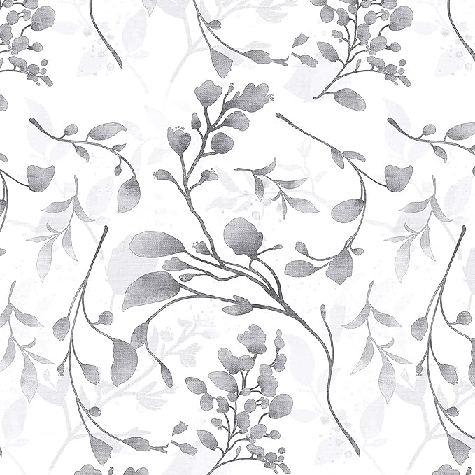 Orainege Gray Floral Wallpaper Peel and Stick Wallpaper 17.7 in ×118.1 in Self Adhesive Floral Contact Paper Waterproof Removable Wall Paper for Bedroom Bathroom Cabinets Decor