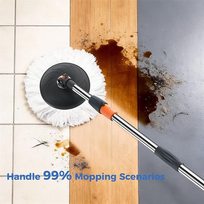 Foldable Spin Mop and Bucket System, Dual-Bucket Cleaning & Stainless Steel Wringing, Collapsible Storage with Detergent Bottle, 2 Reusable Microfiber Mop Heads for Floor Cleaning