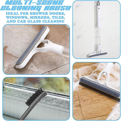 Lothee 2pcs 3 in 1 Window Squeegee, 23'' Long Handle Window Cleaning Scraper, Squeegee and Scrubber with Spray for Walls, Car Windshields, Bathrooms, Kitchens (Blue,White)
