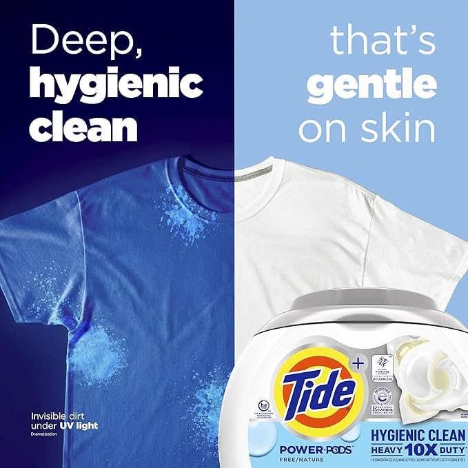 Tide Hygienic Clean Heavy Duty 10x Free Power Pods Liquid Laundry Detergent, White, Unscented, 41 Count