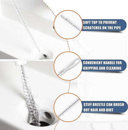 35.5inch Drain Clog Remover(1pcs), 25inch Drain Snake Hair Remover(6pcs) ＆ Cleaning Brush(2pcs), Hair Catcher Drain Auger Cleaner Tool Set For Toilet, Kitchen Sink, Bathroom Tub, Sewer, 9 Pack
