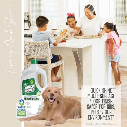 Quick Shine Multi-Surface Floor Finish-Polish 64oz-4pk | Safer Choice, No PFAS, pH Neutral Clean Shine Technology | Squirt & Spread | For Wood, Laminate, LVP, LVT, Tile & Stone | Made in USA