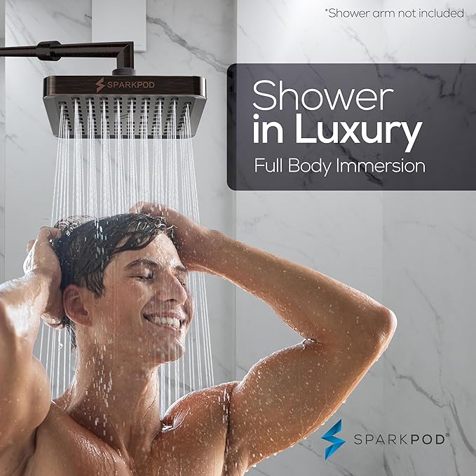 SparkPod Shower Head - High Pressure Rain - Premium Quality Luxury Design - Easy Clean Adjustable Replacement for Your Bathroom Shower Heads (Vintage Oil Rubbed Bronze, 6 Inch Square)