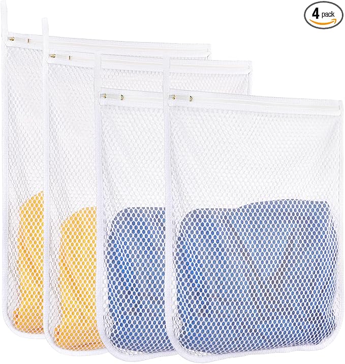 Honeycomb Mesh Laundry Bags 4 Pack (2L+2M), Durable Washing Bags with Auto-Lock Zippers, Heavy Duty Mesh Wash Bags for Delicates, Lingerie, Bra, Sock, Travel Storage Organizer