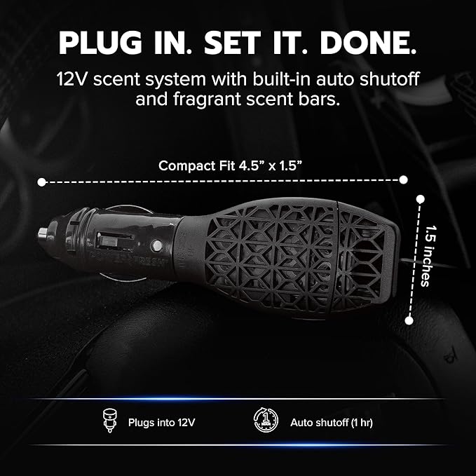 Drive Time Reusable 12V Plug-in Car Air Freshener Refill – Power Fresh, Auto Shut-Off, Plug-In Convenience, No Batteries Needed – Includes 4 Scent Bars for Up to 30 Days of Freshness