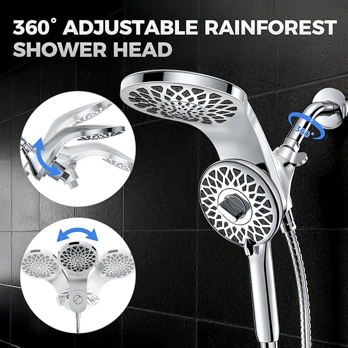 High Pressure Rain Shower Head with Handheld Spray Combo: Detachable Dual Shower Head with 10 Sprays Modes - Upgrade Knob Spray Mode Selector and Magnetic Guidance Docking System