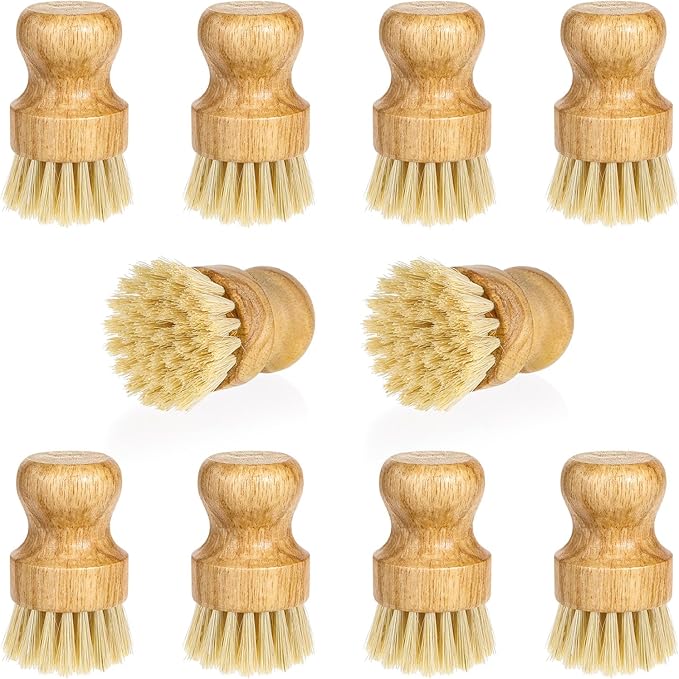 12 Packs Bamboo Dish Scrub Brush Wooden Washing Scrubbers with Sisal Bristles Kitchen Palm Pot Brush Round Mini Dish Brushes for Household Iron Pot Pan Sink Sink Vegetables Cleaning