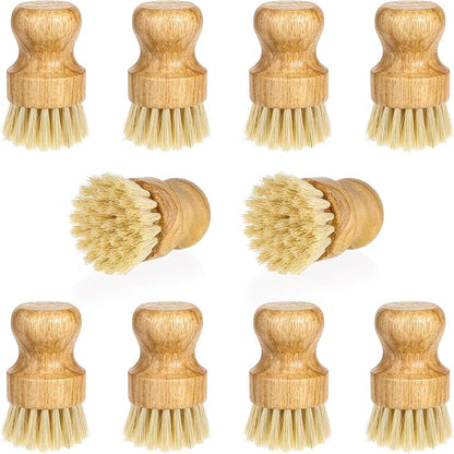 12 Packs Bamboo Dish Scrub Brush Wooden Washing Scrubbers with Sisal Bristles Kitchen Palm Pot Brush Round Mini Dish Brushes for Household Iron Pot Pan Sink Sink Vegetables Cleaning