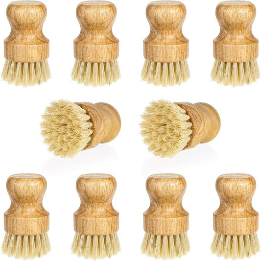 12 Packs Bamboo Dish Scrub Brush Wooden Washing Scrubbers with Sisal Bristles Kitchen Palm Pot Brush Round Mini Dish Brushes for Household Iron Pot Pan Sink Sink Vegetables Cleaning