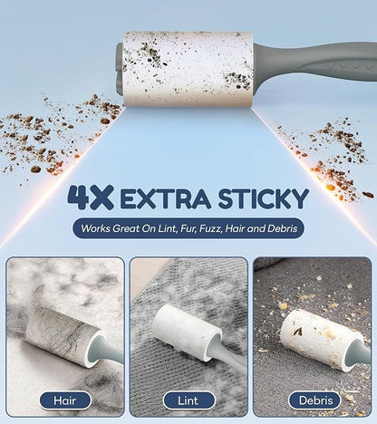 4X Extra Sticky Lint Roller for Pet Hair, Lint Rollers 315 Sheets Mega Value Set, Pet Hair Remover with 3 Upgraded Handle 3 Rollers, Portable Lint Remover for Clothes, Furniture, Dog & Cat Hair