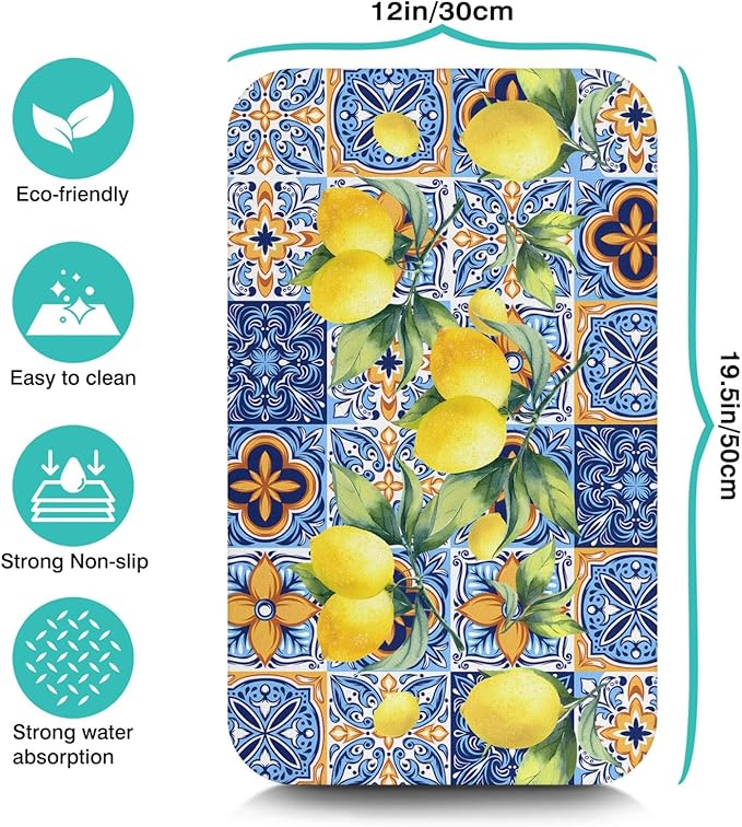Dish Drying Mat for Kitchen Counter 20x12in Washable Quick Dish Drying Pad Rubber Backed Absorbent Draining Mat Fit Kitchen Counter,Bar,Under Sink,Dishes,Utensils,Dish Rack