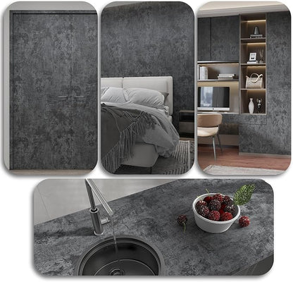 48"x79" Wide Dark Grey Black Concrete Wallpaper Peel Stick Black Concrete Contact Paper Self Adhesive Removable Waterproof Matte Textured Industrial Cement Wall Sticker for Kitchen Bedroom