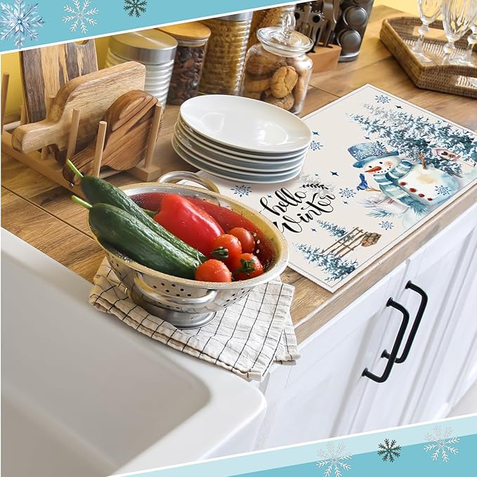 Teenyyou 4 Pcs Seasonal Dish Drying Mats for Kitchen 24"x 16" Winter Holiday Microfiber Absorbent Washable Drainer Mat for Counter Spring Summer Fall Home Accessories Decoration(Nature)