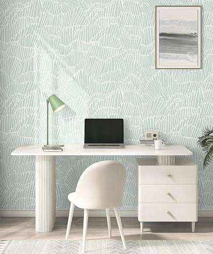 Guvana Green Wallpaper Peel and Stick Modern Sage Green and White Contact Paper Coastal Tropical Wallpaper Boho Striped Removable Waterproof Wall Paper for Bathroom Laundry Room Accent Wall17.3×78.7"