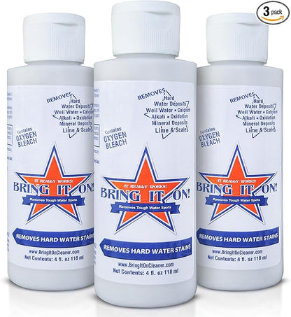 Bring It On Cleaner Hard Water Stain Remover - Shower Door, Windows, Fiberglass, Tubs, Chrome Tile & Grout Cleaner 4 Ounce (3 Pack)