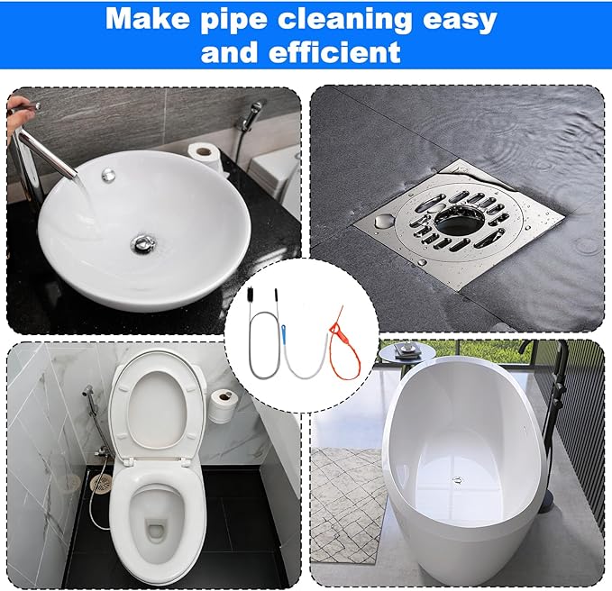 P Trap Cleaner Set,3 IN 1 P Trap Brush for Shower Kitchen Sink Bath Tub Bathroom,Including 20 Inch Drain Snake Remover,61 Inch Flexible Wire Brush,18 Inch All Bristle Brush