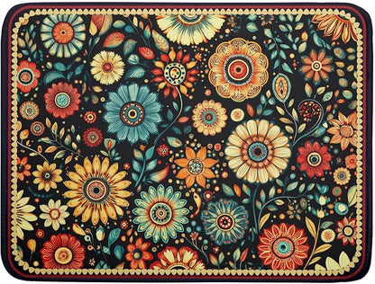 Boho Floral Dish Drying Mat for Kitchen Counter Absorbent Microfiber Flowers Drying Pad 18 X 24 In