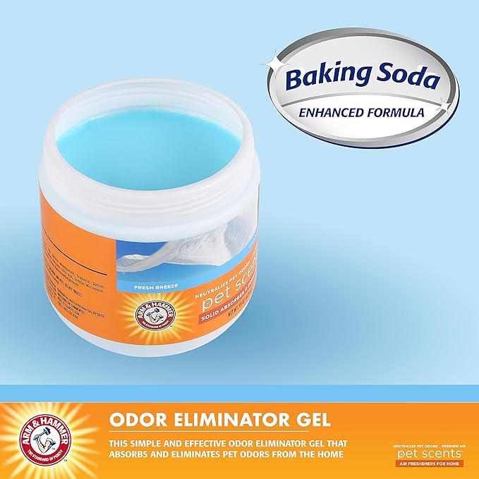 Arm & Hammer Pet Scents Gel Odor Eliminator, Solid Baking Soda Deodorizer for Pet Areas, Homes, Litter Boxes, and Rooms, Long-Lasting Odor Control, Fresh Breeze Scent, 15 Oz
