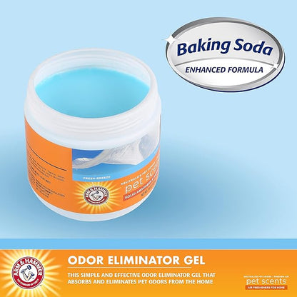 Arm & Hammer Pet Scents Gel Odor Eliminator, Solid Baking Soda Deodorizer for Pet Areas, Homes, Litter Boxes, and Rooms, Long-Lasting Odor Control, Fresh Breeze Scent, 15 Oz