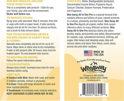 Wee Away All in One Pro Stain & Odor Remover, Enzyme Cleaner, Pet Urine Odor Eliminator for Home - Pet Mess Destroyer for Carpet & Furniture, Lemon Verbena Scent, 32 fl oz