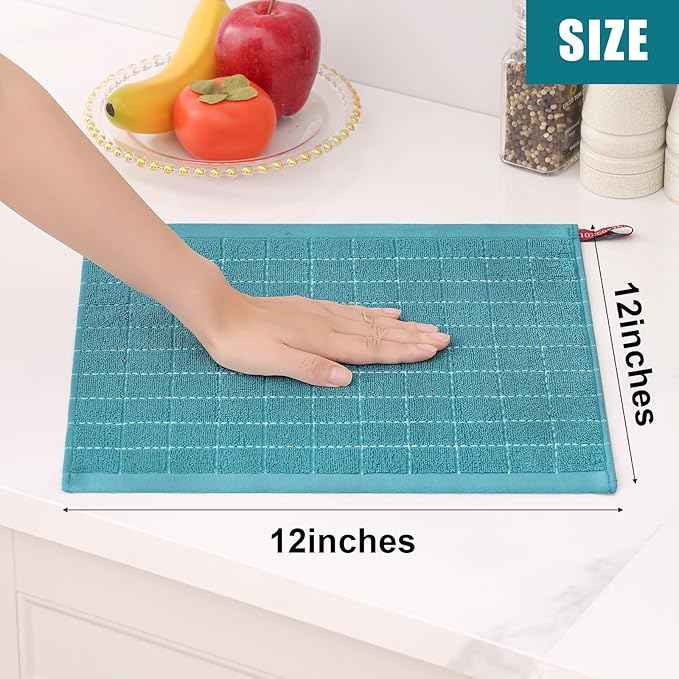 Homaxy 100% Cotton Terry Kitchen Dish Cloths, Ultra Soft and Absorbent Dish Towels for Kitchen, Suitable for Drying and Washing Dishes, 12 Pack, 12 x 12 Inches, Lake Blue