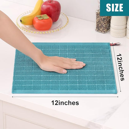 Homaxy 100% Cotton Terry Kitchen Dish Cloths, Ultra Soft and Absorbent Dish Towels for Kitchen, Suitable for Drying and Washing Dishes, 12 Pack, 12 x 12 Inches, Lake Blue
