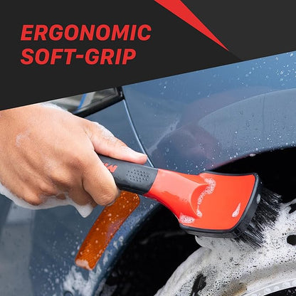 Maxshine Universal Soft Grip Heavy Duty Brush | Ergonomic Short Handle, Anti-Slip Grip, Scratch-Resistant Bumper | Stiff Bristles for Tires, Carpets & Tough Surfaces | Auto, Boat & Marine Detailing