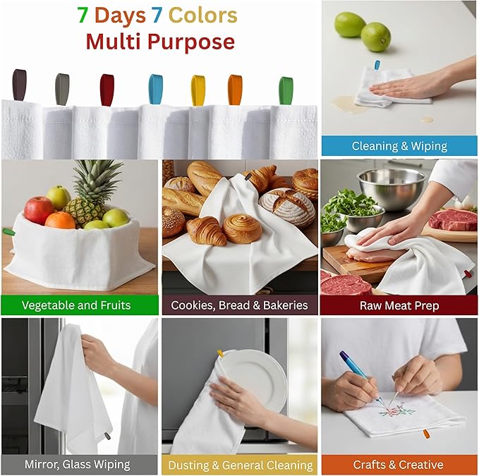 Flat Flour Sack Towels 100% Cotton Dish Towel Reusable Baking Cloth for Bread Dough, Baguettes, Ciabatta, Machine Washable, Kitchen Towels for Cleaning (White, 18"x28" - Pack of 7)