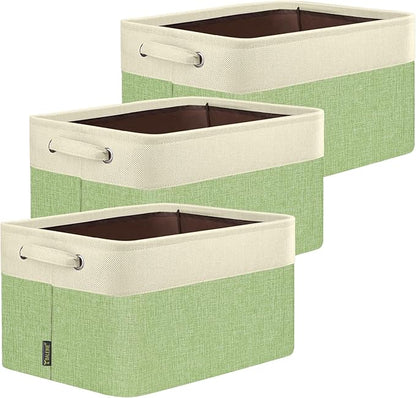BALEINE 3 Pack Fabric Closet Storage Bins for Shelves, Linen Closet Organizers and Storage, Decorative Baskets for Organizing, Shelf, Clothes, Home, Office (Green, 15''x11''x9.5'')