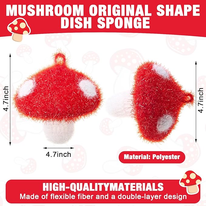 Breling 6 Pieces Mushroom Shape Dish Sponge Dual Sided Non Scratch Dish Washing Scrubbers, Reusable Household Cleaning Kitchen Tools for Dishwashing Washing Dishes Cookware
