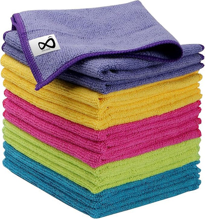 Microfiber Cleaning Cloths, 15 Pack Cleaning Rags, Wet and Dry Use Cleaning Towels, Highly Absorbent and Soft Feel, Lint Free, Streak Free, 11.5"X11.5"(Red/Yellow/Green/Blue/Purple)