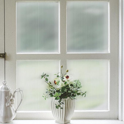 VELIMAX Reeded Glass Privacy Film, Frosted Window Vinyl, 3D Decorative Window Decals Non Adhesive for Bathroom, Living Room 17.7x157.4 inches
