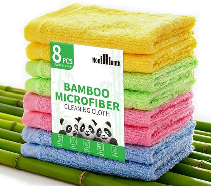 Bamboo Microfiber Cleaning Cloth-8Pcs Kitchen Wash Cloths,Wood Fiber Window Glass Rags,Micro Fiber Cloth for Cleaning Suitable for Dishes,Car Towel Rag Made From Baby Washcloths Material (multicolour)