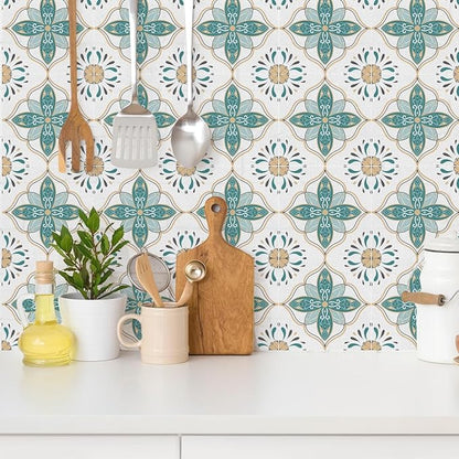 AM AMAONM 10pcs 20x20cm Removable Square Vintage Floral Pattern Tile Stickers 3D Decorative Peel and Stick Vinyl Self Adhesive Wall Tiles Decor Decals for Kitchen Backsplash Bathroom Furniture (C)