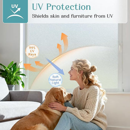 Haton Window Privacy Film Frosted Glass Film for Door Bathroom Shower, Peel & Stick, Day & Night, Papel para Ventanas Privacidad, Covering Sticker Removable Decorative Translucent Pure 35.4" x 118.1"