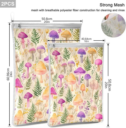 Mesh Laundry Bags Lingerie Bags for Washing Delicates 2 PCS Durable Wash Bag with Zipper Small and Medium Washable Mushroom Colorful Pattern