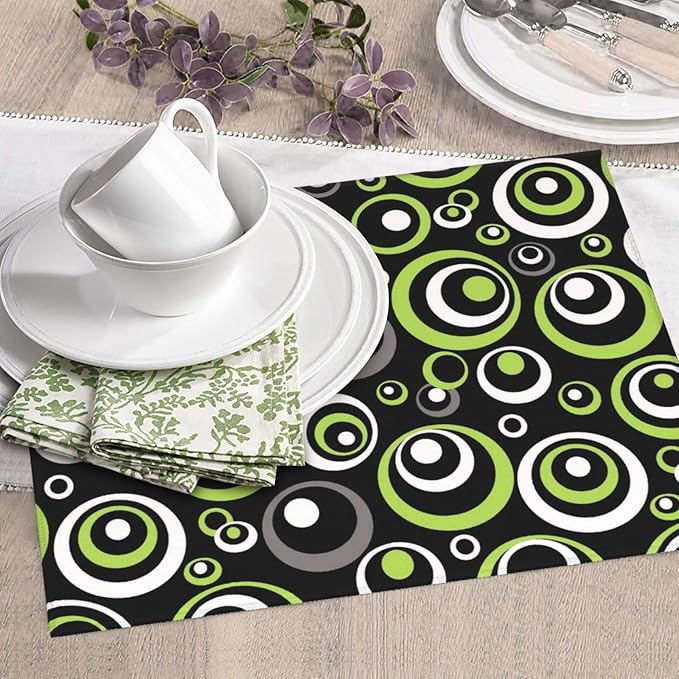 Green Black Gray Geometric Circle Dish Drying Mat for Kitchen Counter, 16" x 18" Absorbent Microfiber Modern Drying Pad for Dish Drainer, Washable, Foldable for Kitchen Gadgets, Multi-Use, Home Decor