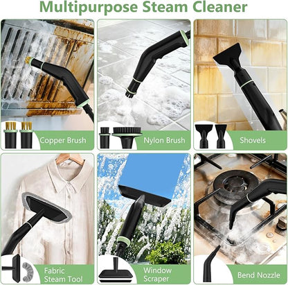 Steam Cleaner, Portable Steamer for Cleaning with 16pcs Accessories, 6-Level Adjustable, 15s Heat-Up, Handheld Steam Cleaner for Home for Tile, Grease, Dirt, Grout, Car Detailing, Green